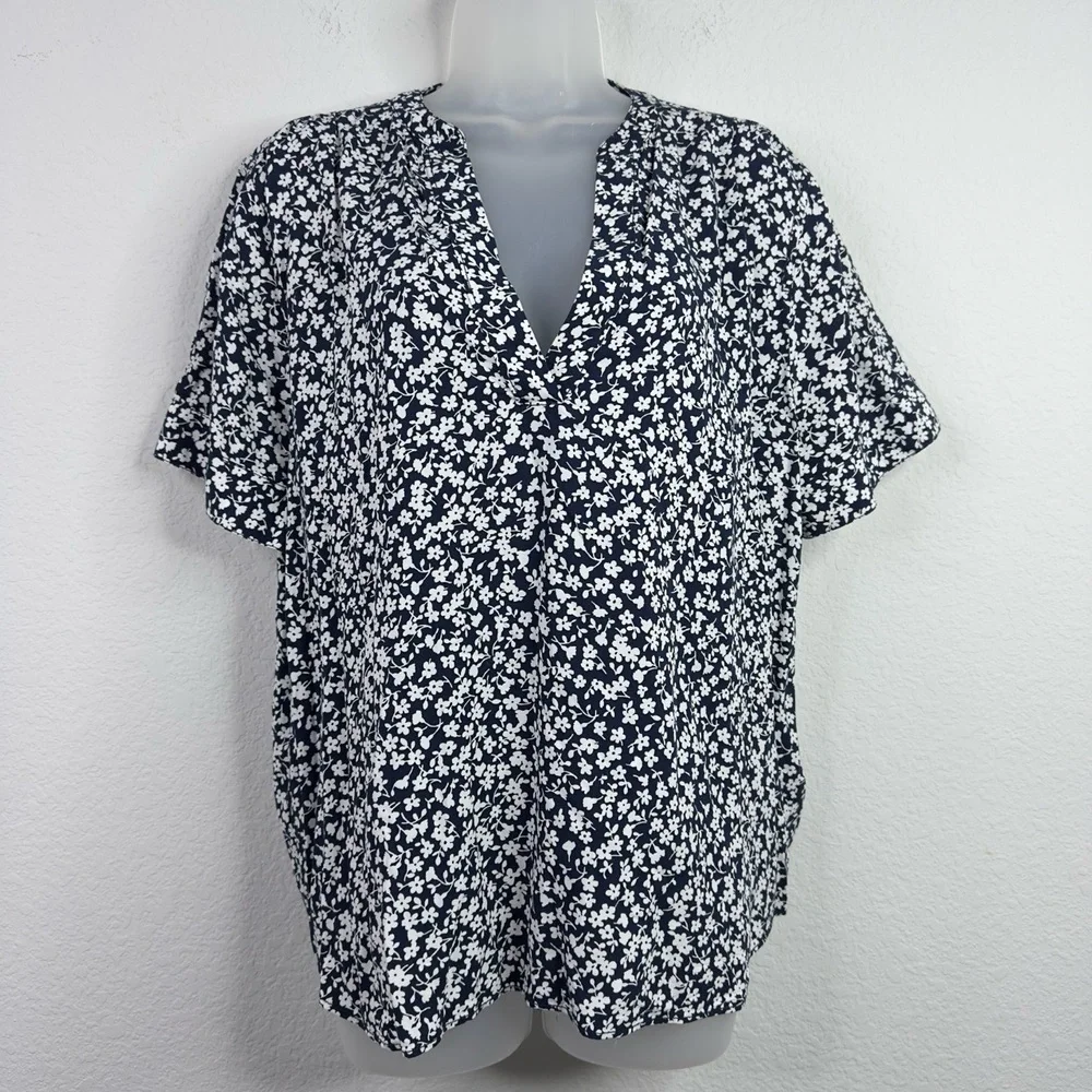 J.Crew Shirt Women L Blue White Floral Romantic Career Flowy Coquette Boho Fairy